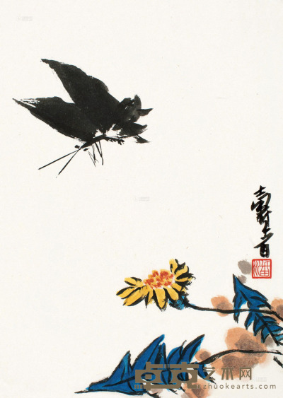 潘天寿 蝶恋花 镜框 设色纸本 31.5×22cm