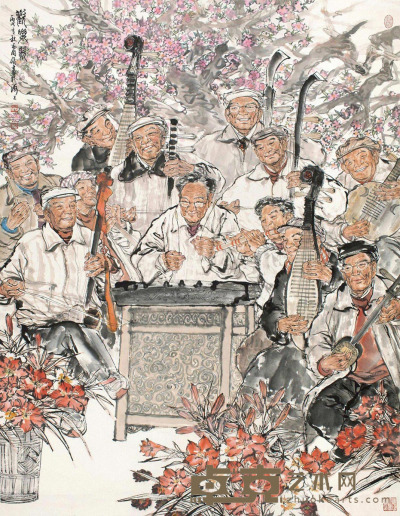 毛国伦 丙戌2006年作 欢乐歌 镜片 设色纸本 160×123cm