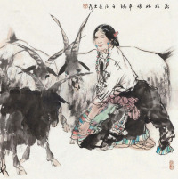 刘大为 壬辰2012年作 藏族姑娘 镜片 设色纸本