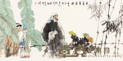 刘大为 庚辰2000年作 东篱赏菊图 镜片 设色纸本 68×134cm