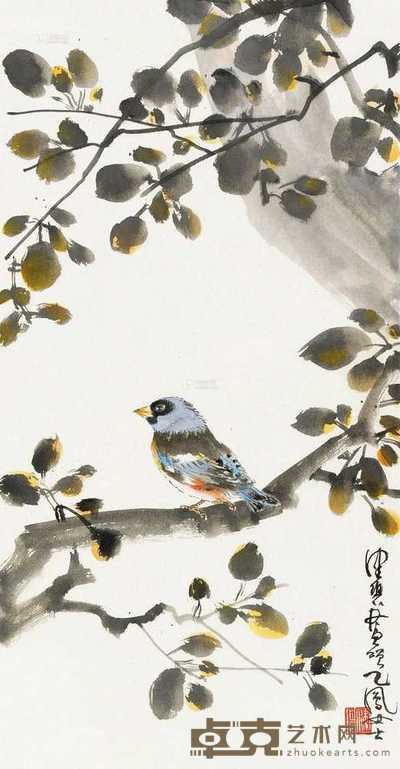 陈佩秋 林中翠羽 立轴 设色纸本 69.5×36cm