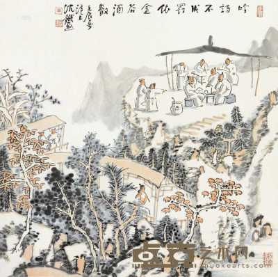 沈三草 壬辰（2012）年作 斗酒吟诗 镜片 设色纸本 68.5×68cm