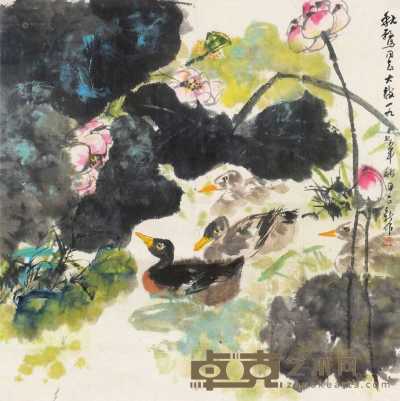 杨正新 甲申（1977）年作 荷塘闲趣 镜框 设色纸本 105×105cm