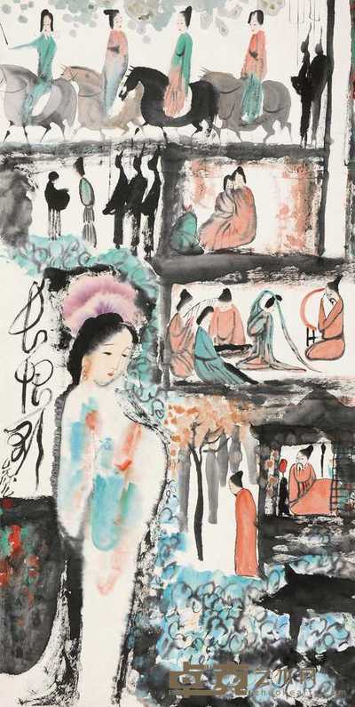 彭先诚 贵妃醉酒 立轴 设色纸本 136×68cm