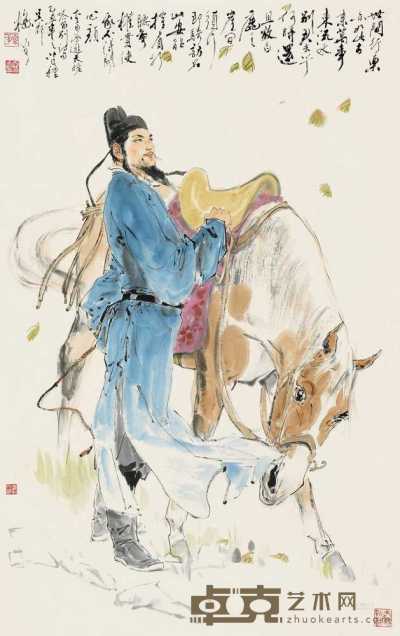 颜梅华 乙丑（1985）年作 李白行吟 立轴 设色纸本 95.5×61cm