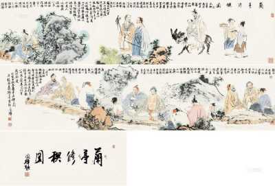 刘国辉 戊寅（1998）年作 兰亭修图 手卷 设色纸本