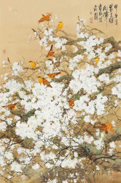 蔡大雄 甲午（2014）年作 春戏花飞 镜片 设色纸本 122.5×80.5cm