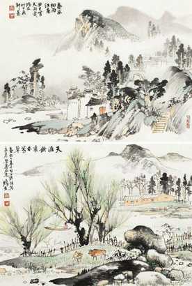 朱修立 癸巳（2013）年作 江南即景 （两幅） 镜片 设色纸本