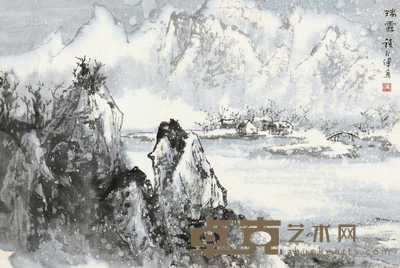钱行健 山村瑞雪 镜片 设色纸本 44.5×67cm