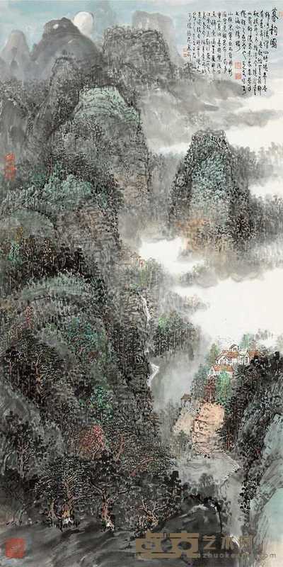 王克文 暮韵图 镜片 设色纸本 68×136cm