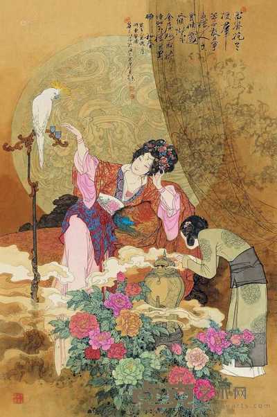 华三川 乙丑（1985）年作 玉楼共赏 镜片 设色绢本 120×80cm