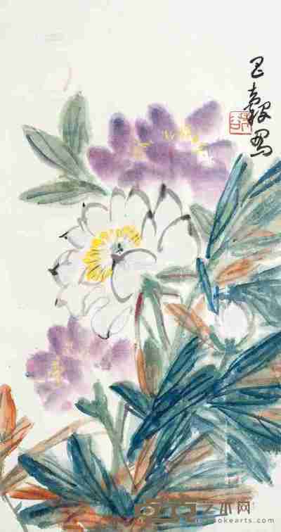 周昌谷 花卉 立轴 设色纸本 67×35cm
