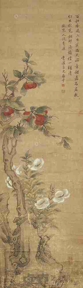 恽寿平 （款）    花卉 立轴 设色绢本 134×39cm