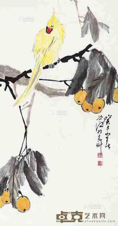 李道熙 2003年作 花鸟 镜心 设色纸本 104×56cm