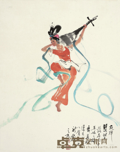 杨之光 庚申（1980）年作 反弹琵琶 立轴 设色纸本 50×40cm