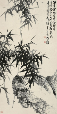 刘昌潮 乙丑（1985）年作 竹石图 立轴 水墨纸本