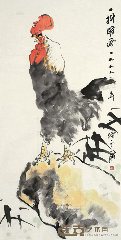 陈永锵 乙丑（1985）年作 一抖雄风 镜片 设色纸本 137×68cm