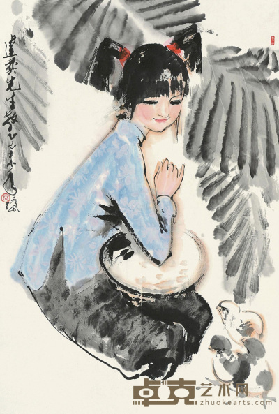 林墉 己未（1979）年作 人物 立轴 设色纸本 68×45.5cm