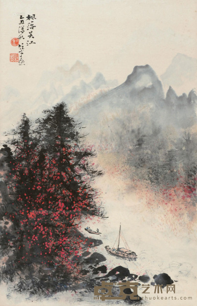 黎雄才 乙丑（1985）年作 枫落吴江 镜片 设色纸本 80×51cm