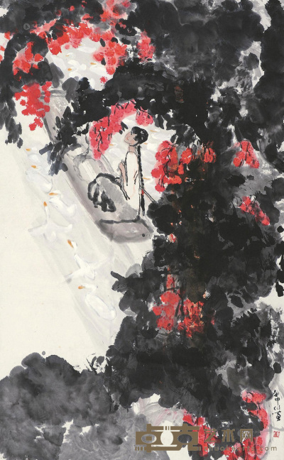 陈衍宁 庚申（1980）年作 人物 立轴 设色纸本 83×51cm