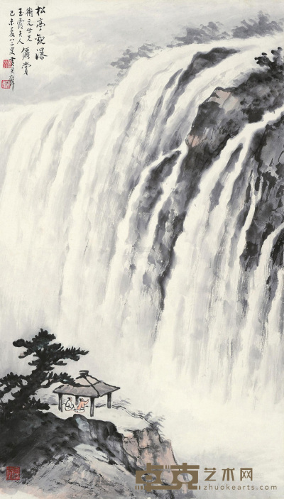 黄君璧 己未（1979）年作 松亭观瀑 镜片 设色纸本 69×39cm
