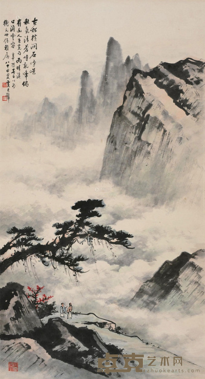 黄君璧 辛酉（1981）年作 观云图 镜片 设色纸本 113×60cm