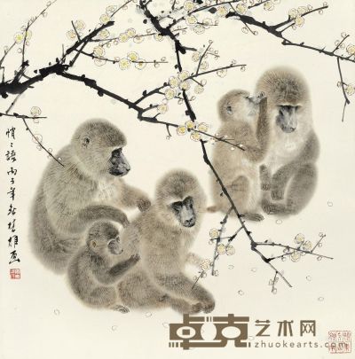 方楚雄 丙子（1996）年作 悄悄语 镜片 设色纸本 69×68cm