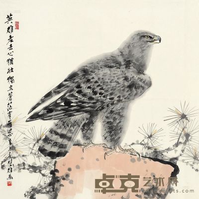 方楚雄 辛未（1991）年作 雄鹰 镜片 设色纸本 68×68cm