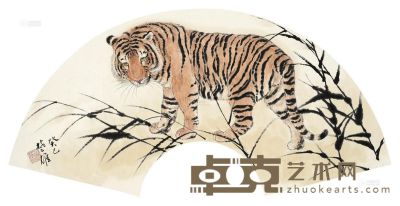 方楚雄 癸巳（2013）年作 虎 扇面 设色纸本 23×65cm