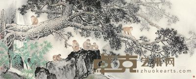 方楚雄 松猴图 镜片 设色纸本 142×352cm