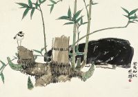 方楚雄 癸亥（1983）年作 竹鸟图 镜片 设色纸本