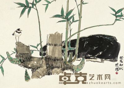 方楚雄 癸亥（1983）年作 竹鸟图 镜片 设色纸本 45×63cm