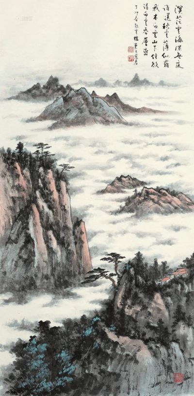 东方慈君 丁卯（1987）年作 山水 立轴 设色纸本