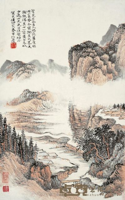 贺天健 庚午（1930）年作 山水 立轴 设色纸本 51×32cm