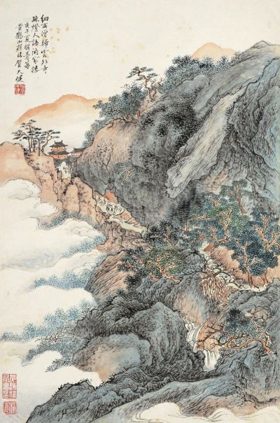 贺天健 庚午（1930）年作 山水人物 立轴 设色纸本