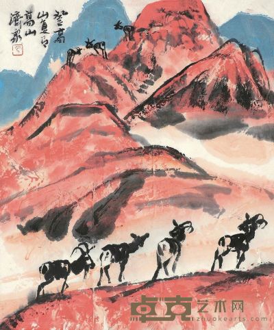 方济众 登山图 镜片 设色纸本 41×31cm
