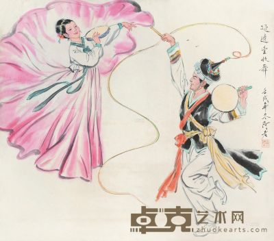阿老 壬戌（1982）年作 延边丰收舞 立轴 设色纸本 65×74cm