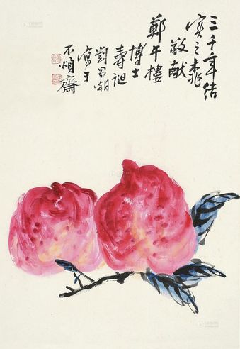 刘昌潮 双寿 镜片 设色纸本
