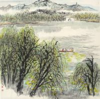 吴一峰 壬申（1992）年作 西湖春色 立轴 设色纸本