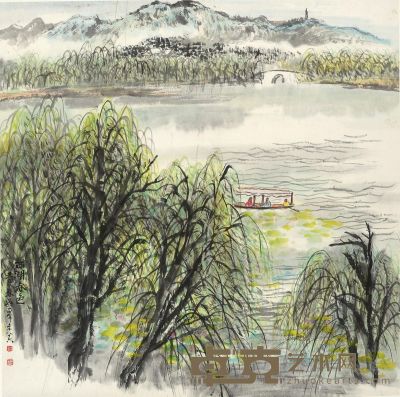 吴一峰 壬申（1992）年作 西湖春色 立轴 设色纸本 68×68cm