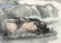 刘仑 庚午（1990）年作 山水 镜片 设色纸本