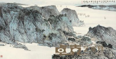 许天然 甲申（2004）年作 平湖帆影 镜片 设色纸本 70×137cm