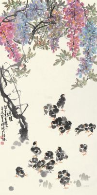 廖俊鸿 辛未（1991）年作 春雏 镜片 设色纸本