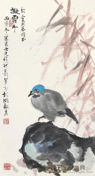 程莉影 丙寅（1986）年作 花鸟 镜片 设色纸本 77×41cm