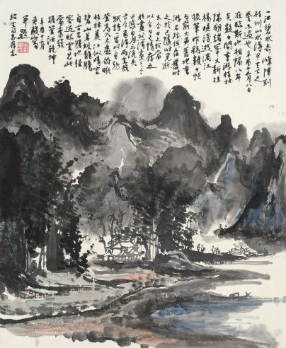 吴毅 辛酉（1981）年作 山水 镜片 设色纸本