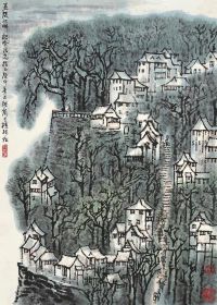 李行简 庚申（1980）年作 嘉陵江畔 镜片 设色纸本
