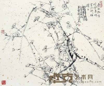 裴士戎 庚午（1990）年作 墨梅 镜片 水墨纸本 66×54cm