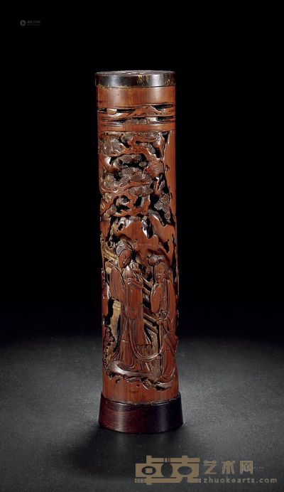 清早期 竹雕人物故事图香筒 高19.2cm