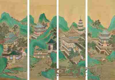 佚名 青绿山水 镜心 设色绢本 167×58cm×4
