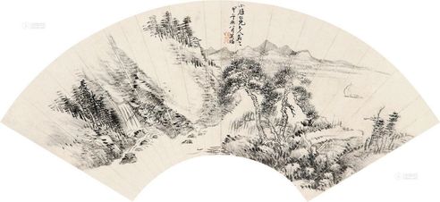 1894年作 山水 扇片 水墨纸本